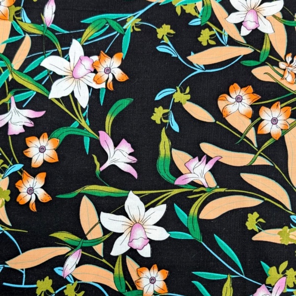 Floral Linen Spandex Black